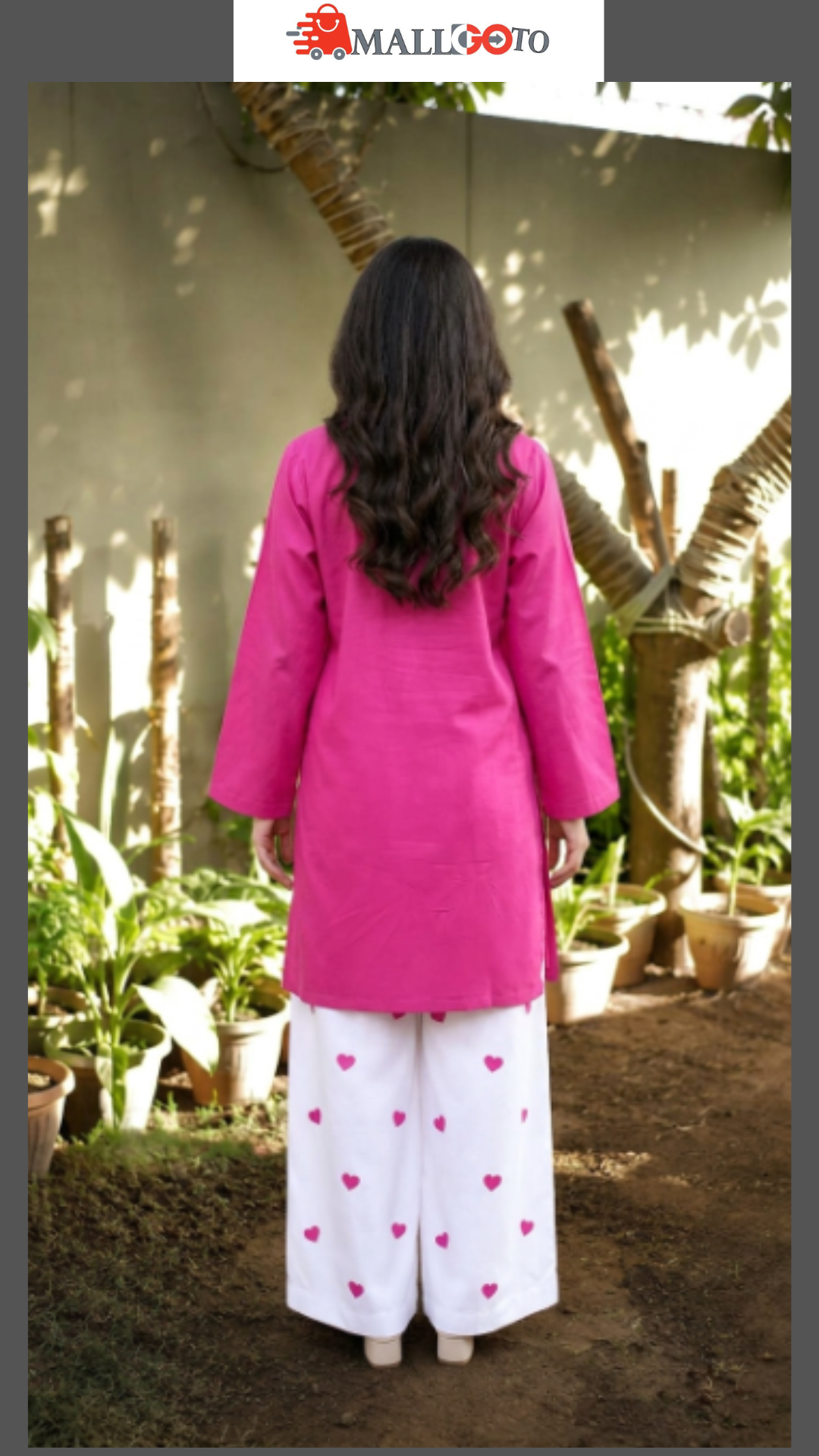 Pink Tunic with Heart Print Pants Set 2 Pcs