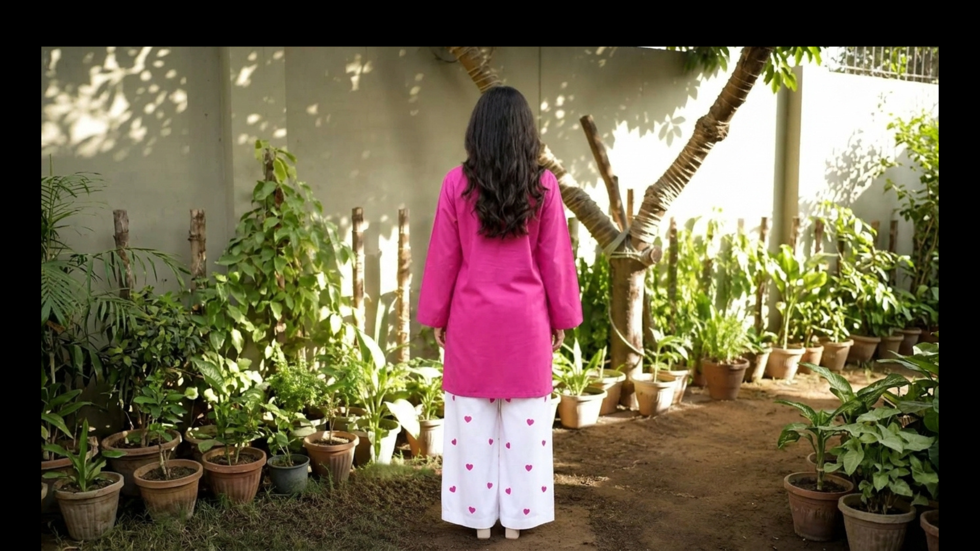 Pink Tunic with Heart Print Pants Set 2 Pcs