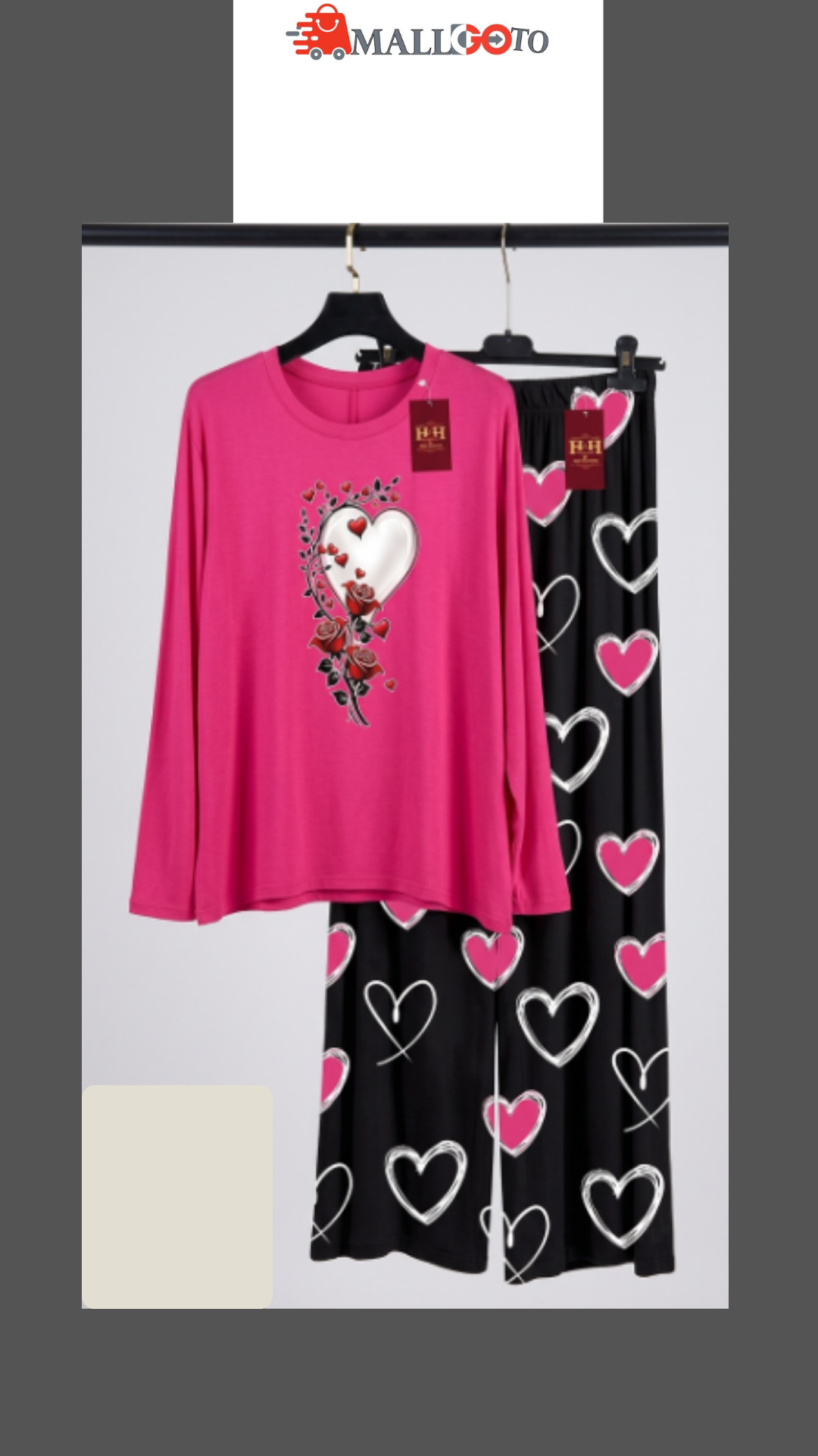 Pink Heart Graphic T-Shirt with Black Heart Print Pants Set